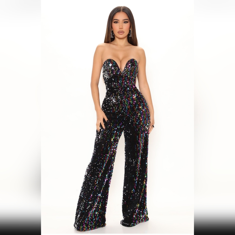 Sequin Party Jumpsuit - Black/combo